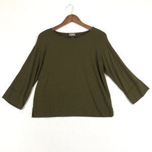 J.Jill Women's Size X-Small Green Stretch 3/4 Sleeve Side Split Wearever Shirt